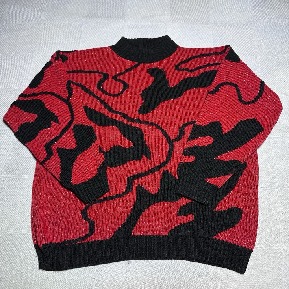 Vintage 80s Rose Knit‎ Sweater Womens Large Abstract Glitter Slouchy Relaxed